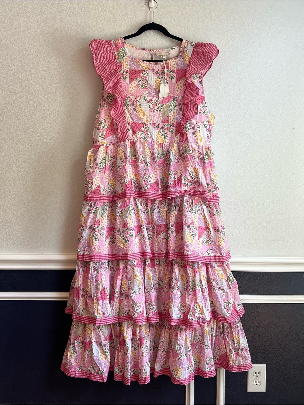 Simply Southern Hailey Dress Cottagecore Pink Floral Tiered Maxi Dress NEW
